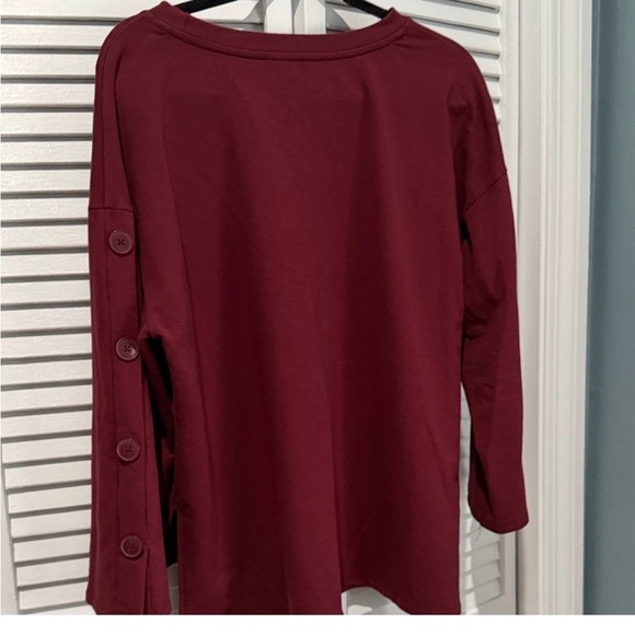 Eloquii Women's Wine Button-Sleeve Sweatshirt - Picture 2 of 6